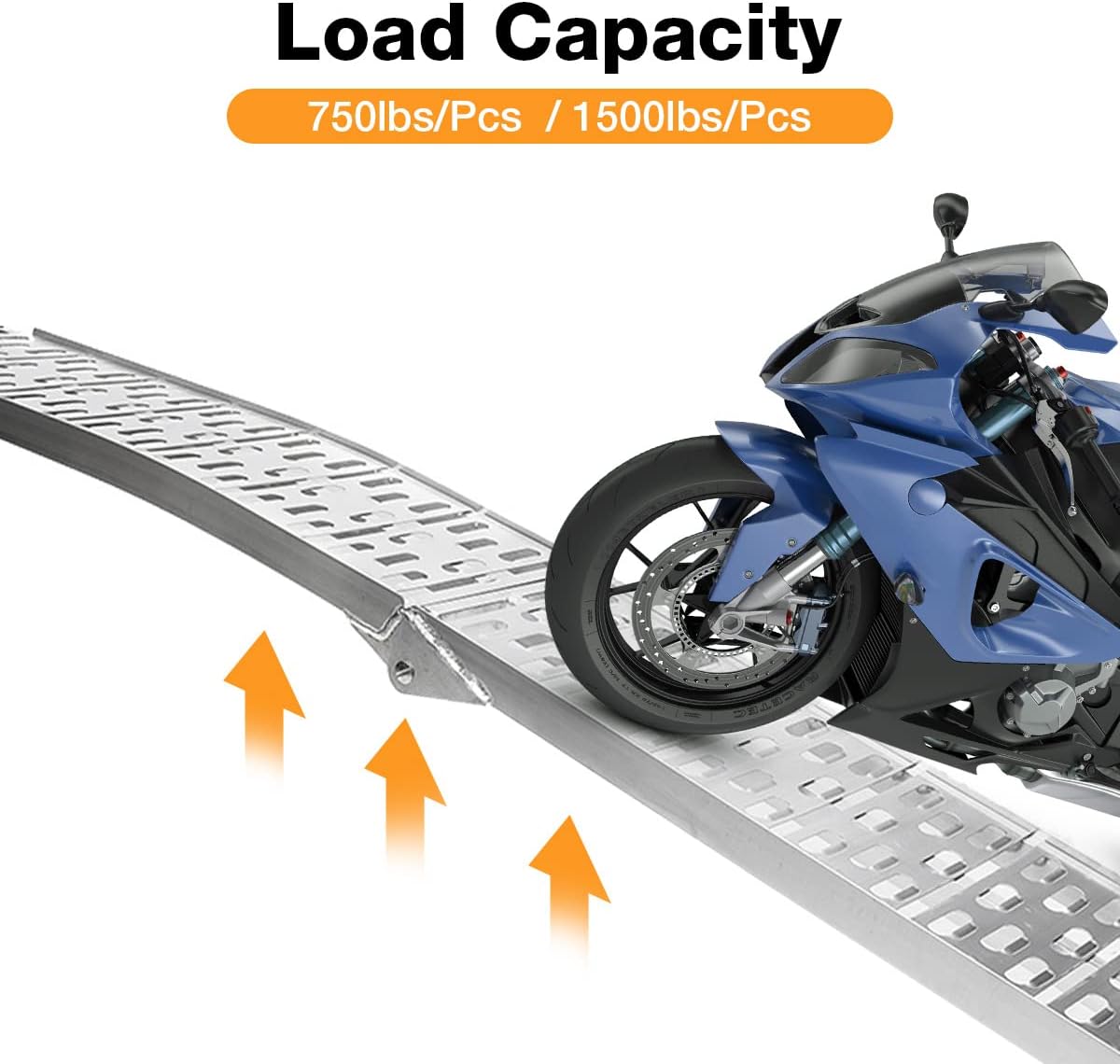 Sefzone Loading Ramps 7.5ft 2Pcs, Aluminum Folding ATV Ramps with 1500lbs Max Load Capacity, Portable Powersports Loading Ramps for Pickup Truck, Lawn Mower, Motorcycles, w/ 2 Load Straps : Industrial & Scientific