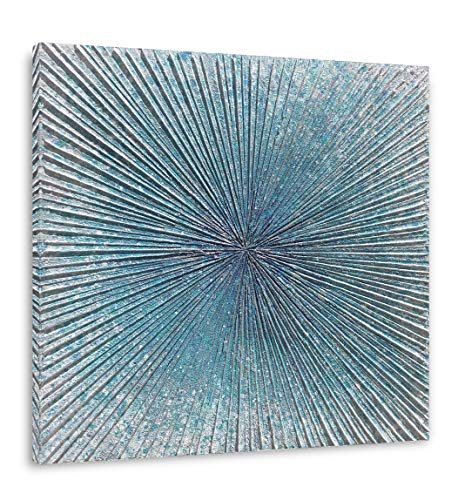 Image of Yihui Arts Contemporary Abstract Living Room Wall Art Hand Painted Modern Teal Color Canvas Painting Pictures for Bedroom Bathroom Decor