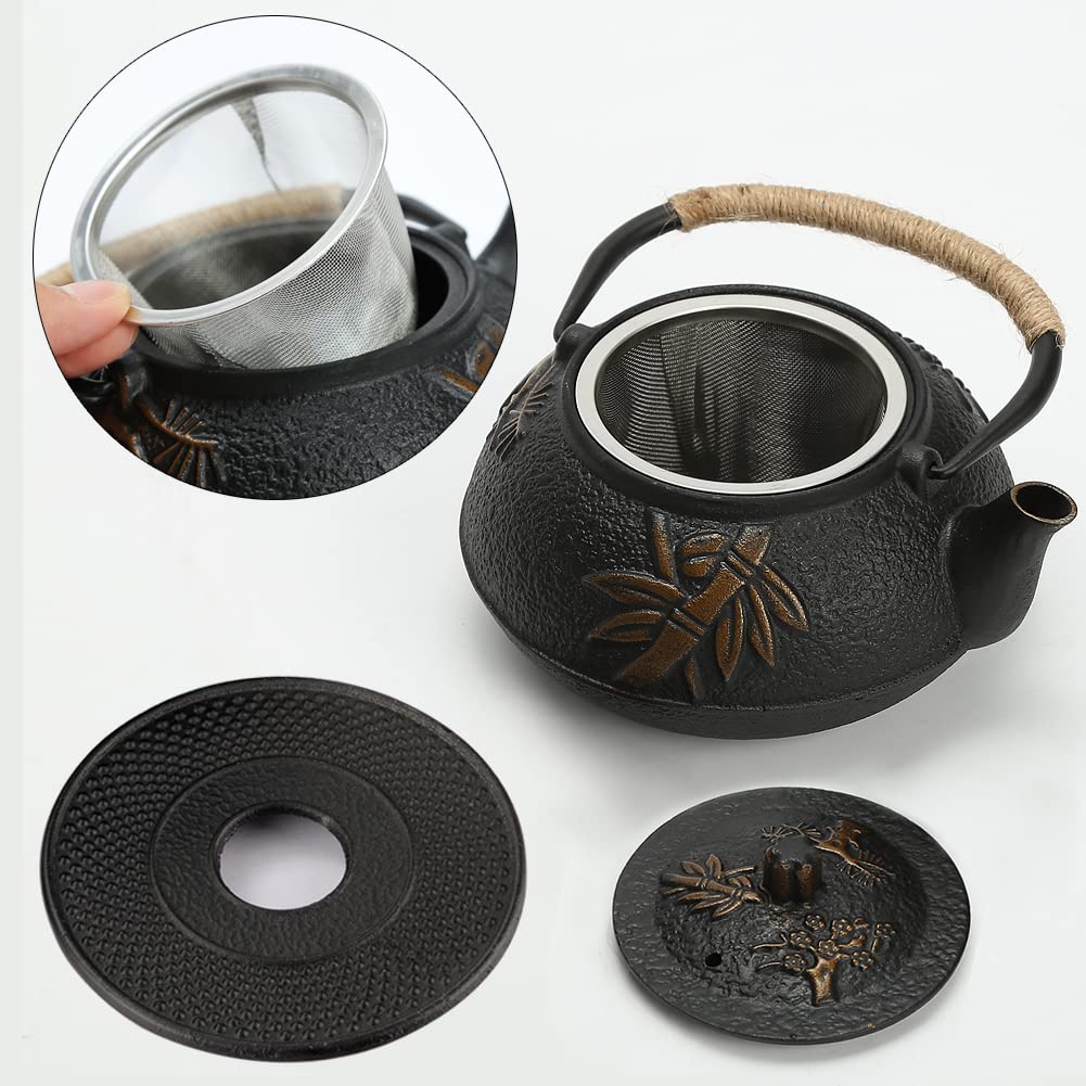 Juego de colador de infusor de Tetera de Hierro Fundido para Tetera Japonesa Patrón de Hojas Chinas con Filtro de Acero Inoxidable 30oz/0.9L (Hoja China)