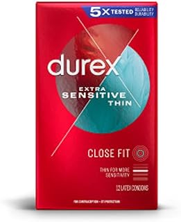 Durex Extra Sensitive Lubricated Ultra Thin Premium Condoms, Close Fit, 12 Ct, FSA/HSA Eligible, Discreet Packaging