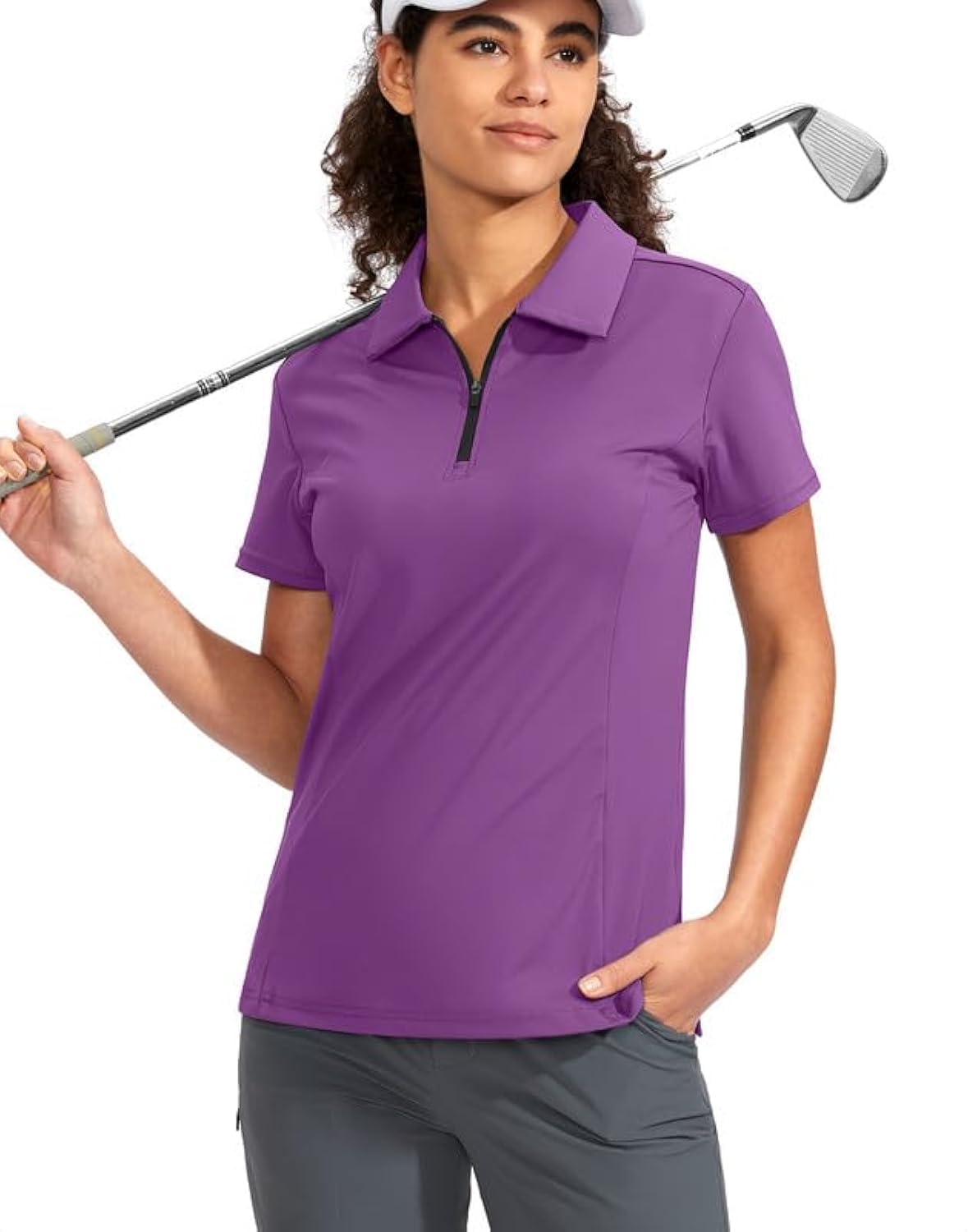 Viodia Women's Golf Shirt Short Sleeve with Zip Up Quick Dry Stretch Tennis Collared Polo Shirts for Women Golf Clothes