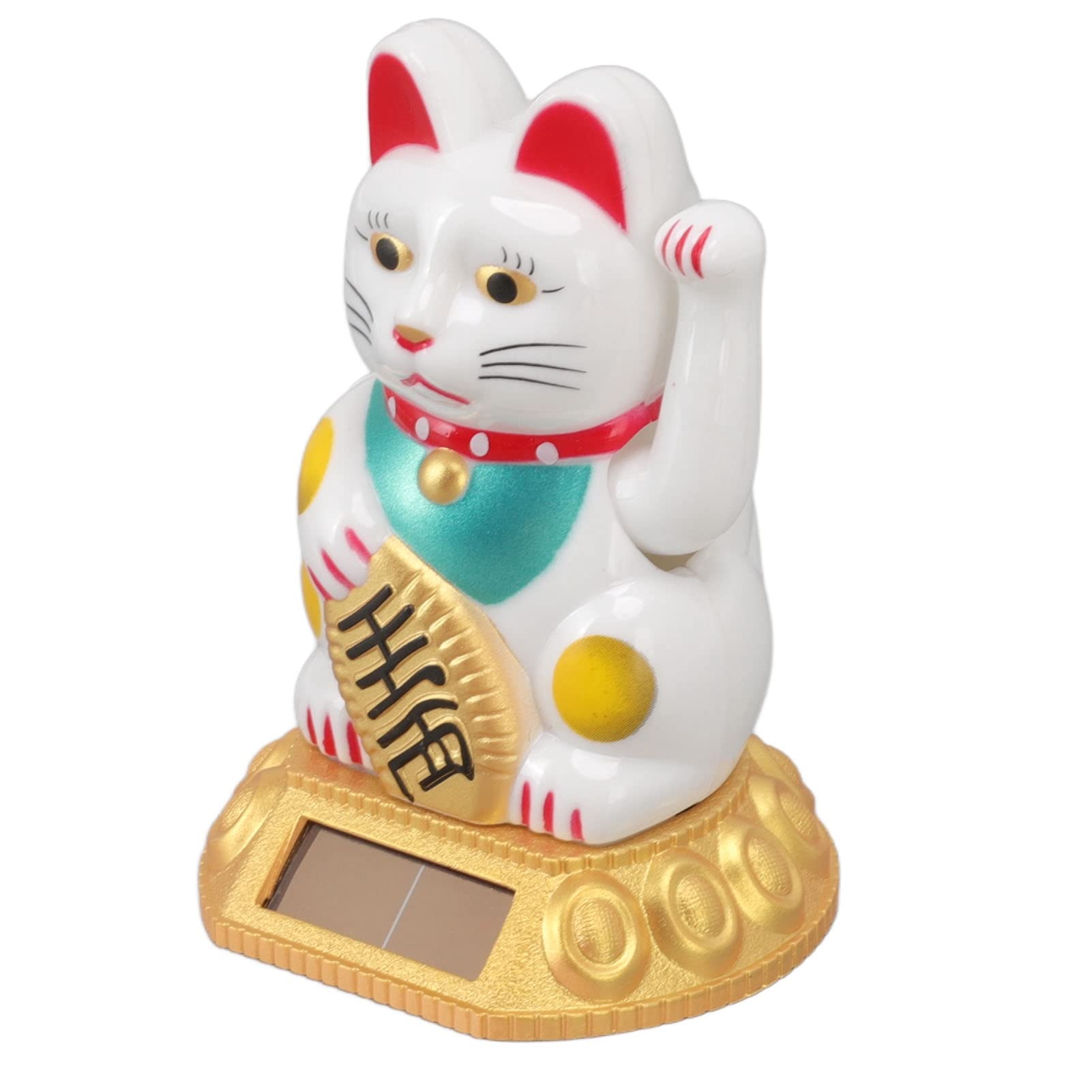 Jeanoko Lucky Money Cat Solar Light Induction Statue Decoration Waving Arm Cat Ornament For Home Car Ornaments(White)