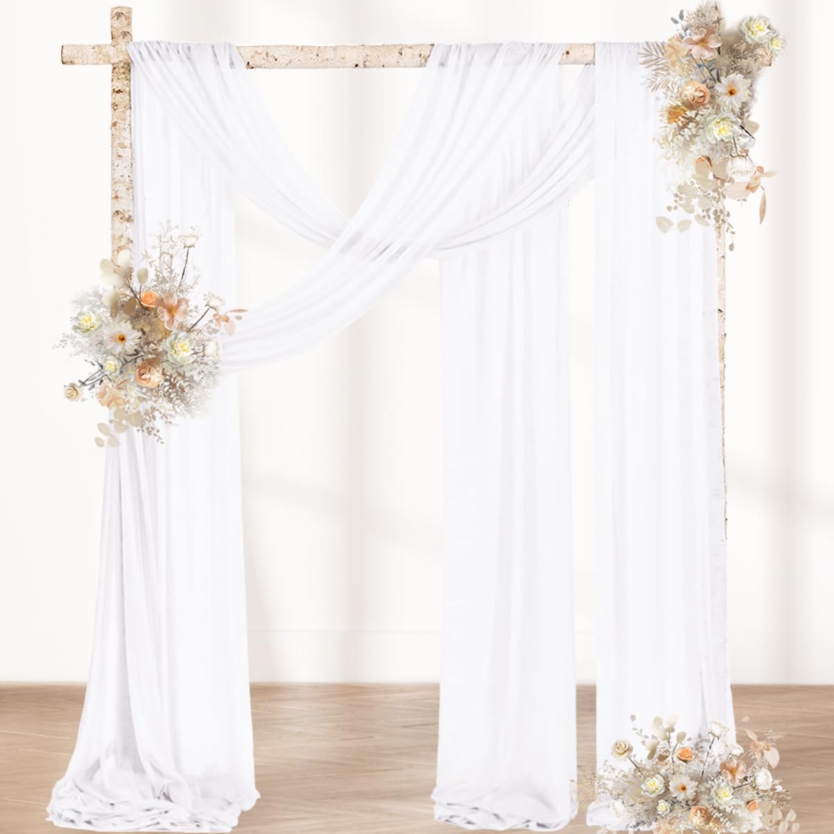 MLMW White Wedding Arch Draping Fabric 1 Panel 29" x 20Ft Sheer Wedding Arch Backdrop Drapes Outdoor Curtains for Ceremony Party Background Ceiling