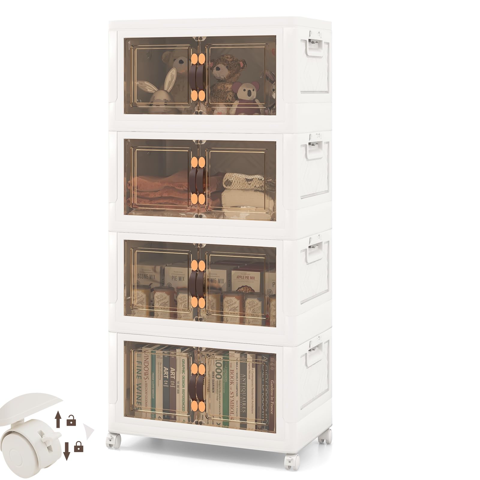KOMFOTTEU Cajas de Almacenamiento Plegables con Tapas (L, 4 Niveles)