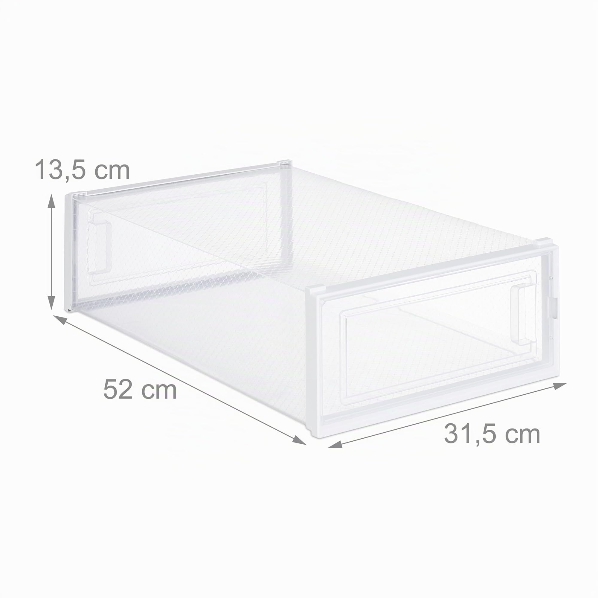 Relaxdays boîtes à Chaussures, Lot de 6, pour Les Bottes, empilables, Pointure 44,5, Trous d'aération, Transparent/Blanc