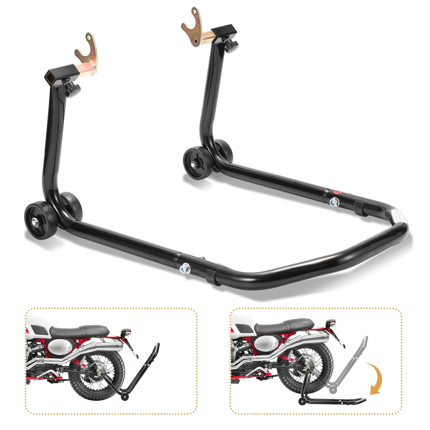 Gimisgu Lève-moto arrière, béquille, pour soulever l’arrière de la moto, dispositif de levage, largeur réglable, pour travaux de maintenance/montage sur motos jusqu'à 300 kg (noir)