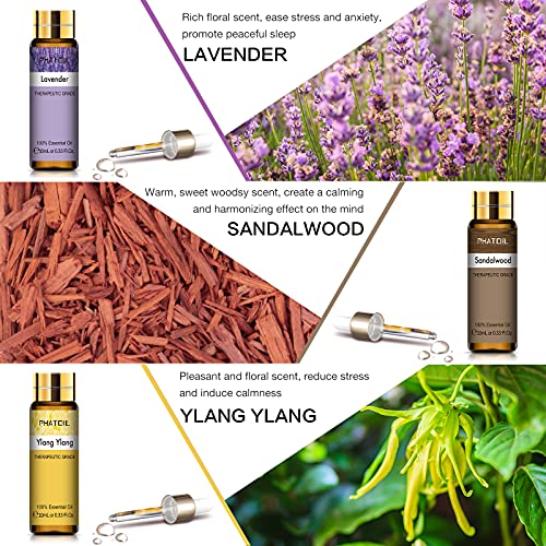 PHATOIL Essential Oils Gift Set 9 x 10ml, Pure Therapeutic Grade Aromatherapy Oils - Lavender, Eucalyptus, Ylang Ylang, Vanilla, Peppermint, Sandalwood, Lemongrass, Bergamot, Citronella - Image 4