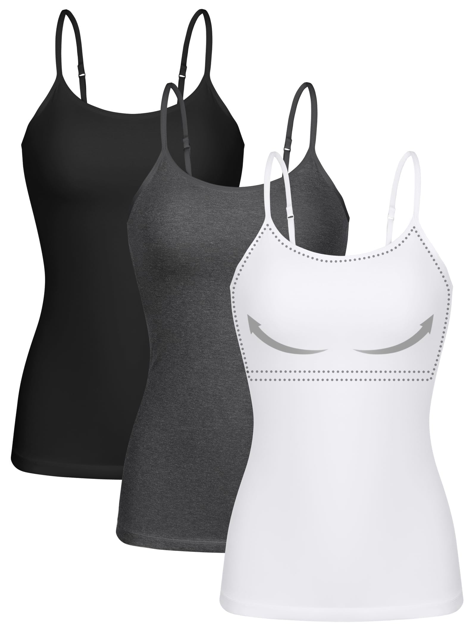 ATTRACO Women 3 Pack Cotton Camisoles with Shelf Bra