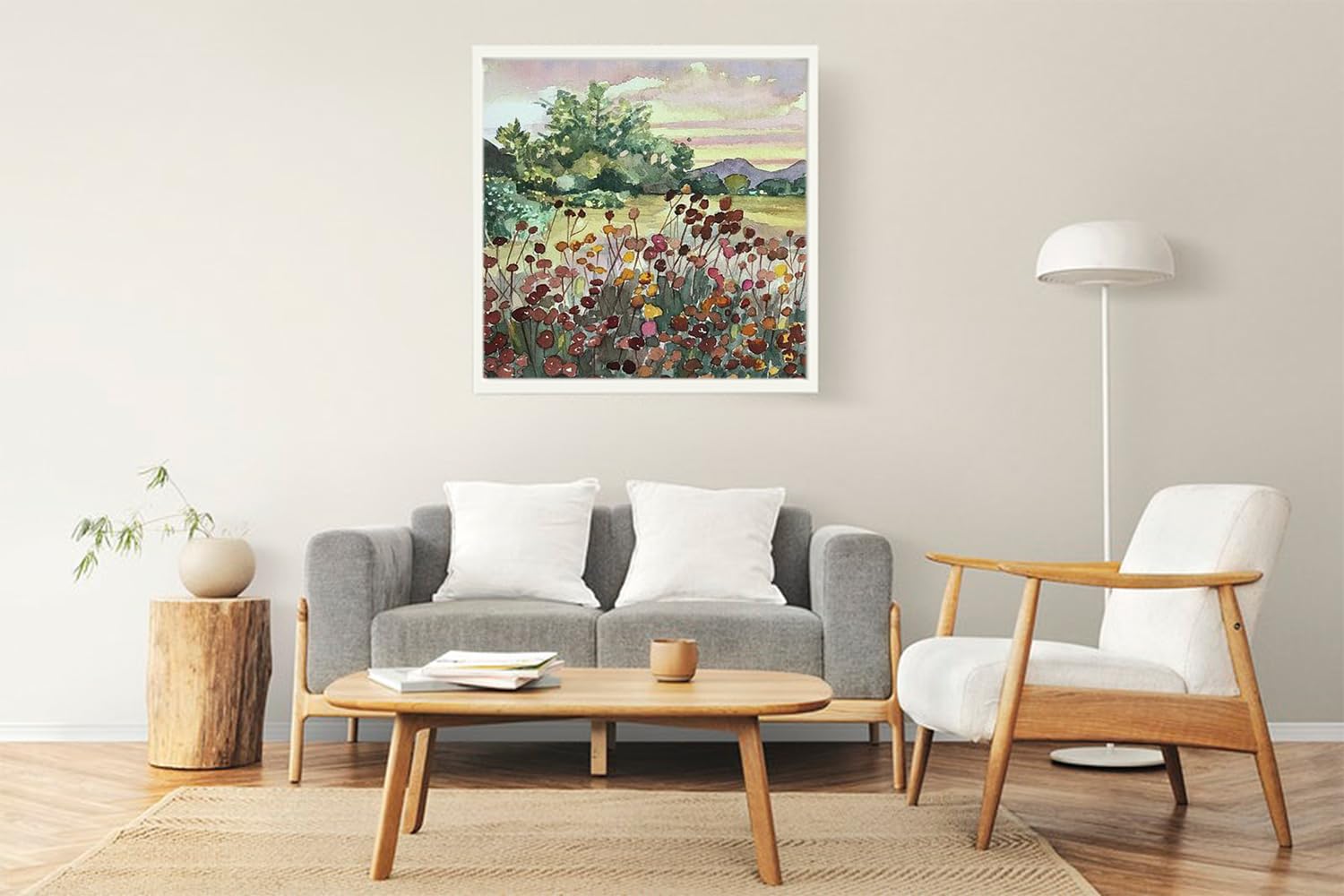 VERRE ART Printed Framed Canvas Painting for Home Decor Office Wall Studio Wall Living Room Decoration (22x22inch White Floater) - Peter Strauss Ranch Seed Heads Print