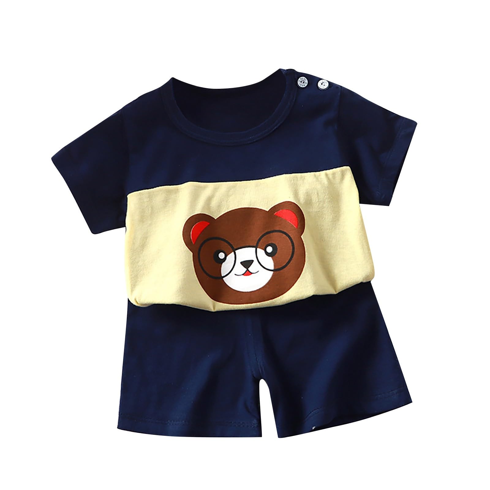 Conjunto de 2 piezas para bebé y niño, de verano, manga corta, con estampado de animales y pantalones cortos a rayas, con cintura elástica, ropa casual y cómoda para niños — view 7