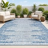 JONATHAN Y Stripe Geometric Indoor Outdoor Area Rug 4X6 Blue/Ivory, Zolak Berber for Backyard, Patio, Porch, Easy-Cleaning, High Traffic, Pet-Friendly, Non-Shedding (SMB124C-4)
