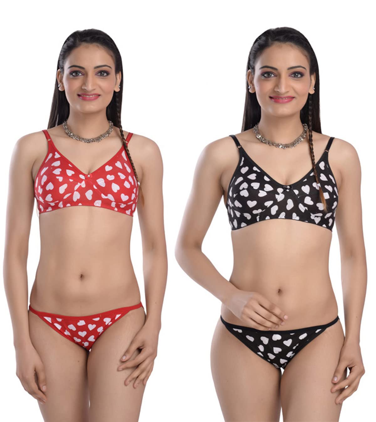 � Comfy Women�s Cotton Fabric Set Bra Panty Set Ladies Girls Bra Panty Comfortable Size (28, Comfy Bra Panty Pack 2 RED,Black)-image-8