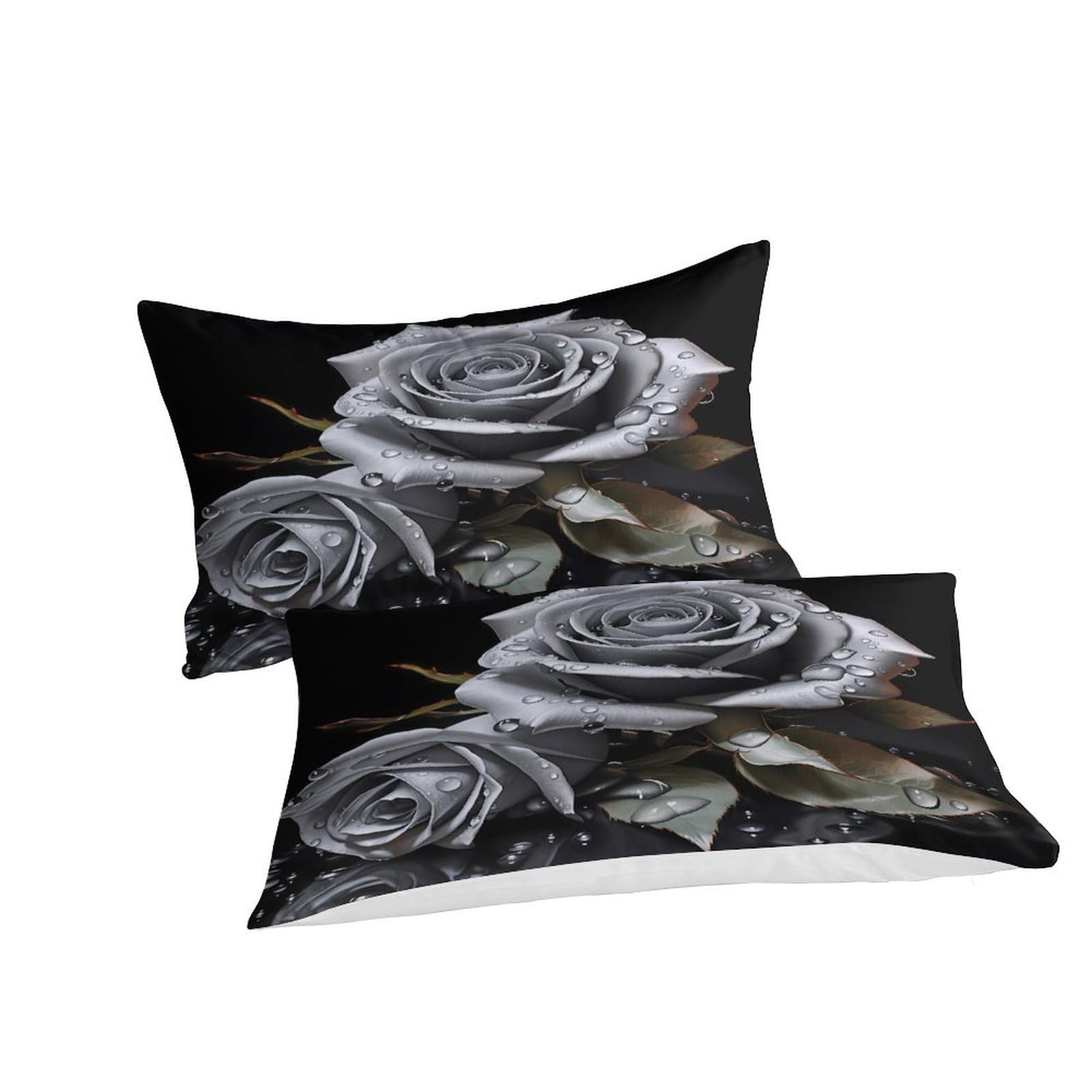 Graue Rose 3-teiliges Pflegeleichtes Polyester Digitale Kunst Stil Kinderbettbezugset, 2 Kissenbezug, Unsichtbarer Reißverschluss, Babysicher King（220x240cm）