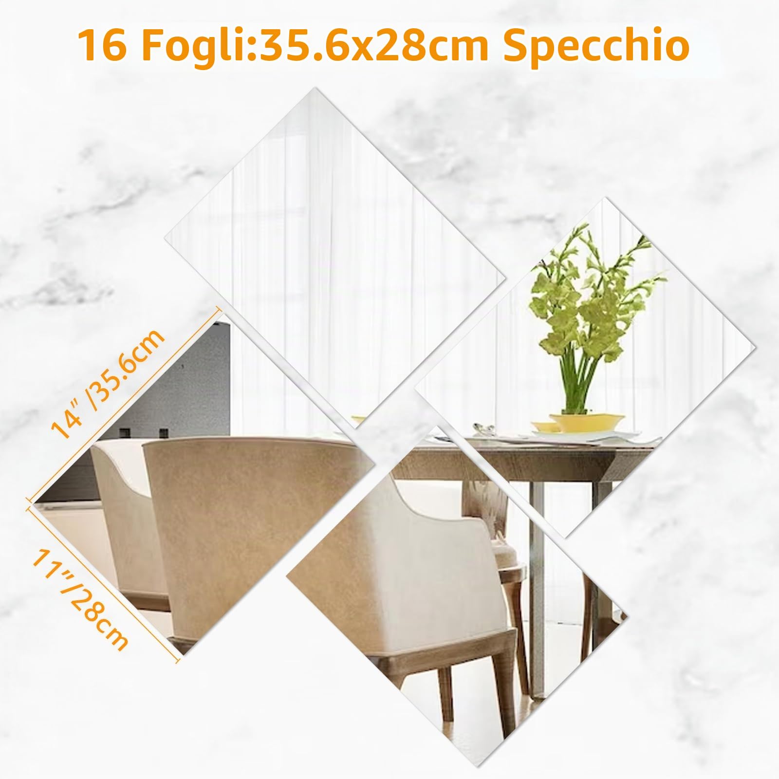 Specchio da Parete in PS, Specchio Adesivo 35.6x28x0.2cm,16 Pezzi