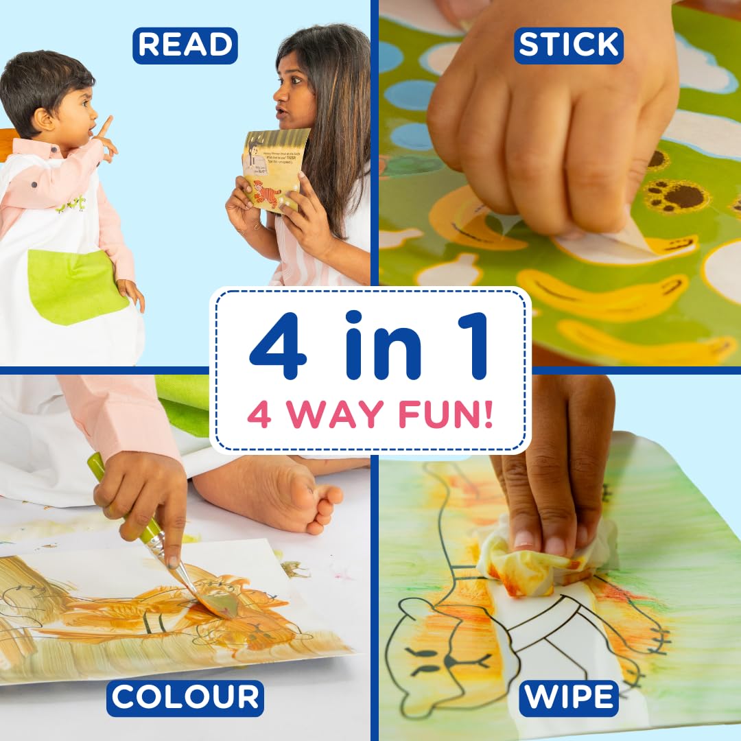 dabble My First Swingin’ Jungle Adventure+Crayons Combo|Stickers Art Reusable Story Card Set for Kids|8 Unique Child-Grip Crayon Shapes|DIY Creative Activity| Return Gift for Kids|for Ages 1.5+ - Image 2 thumbnail