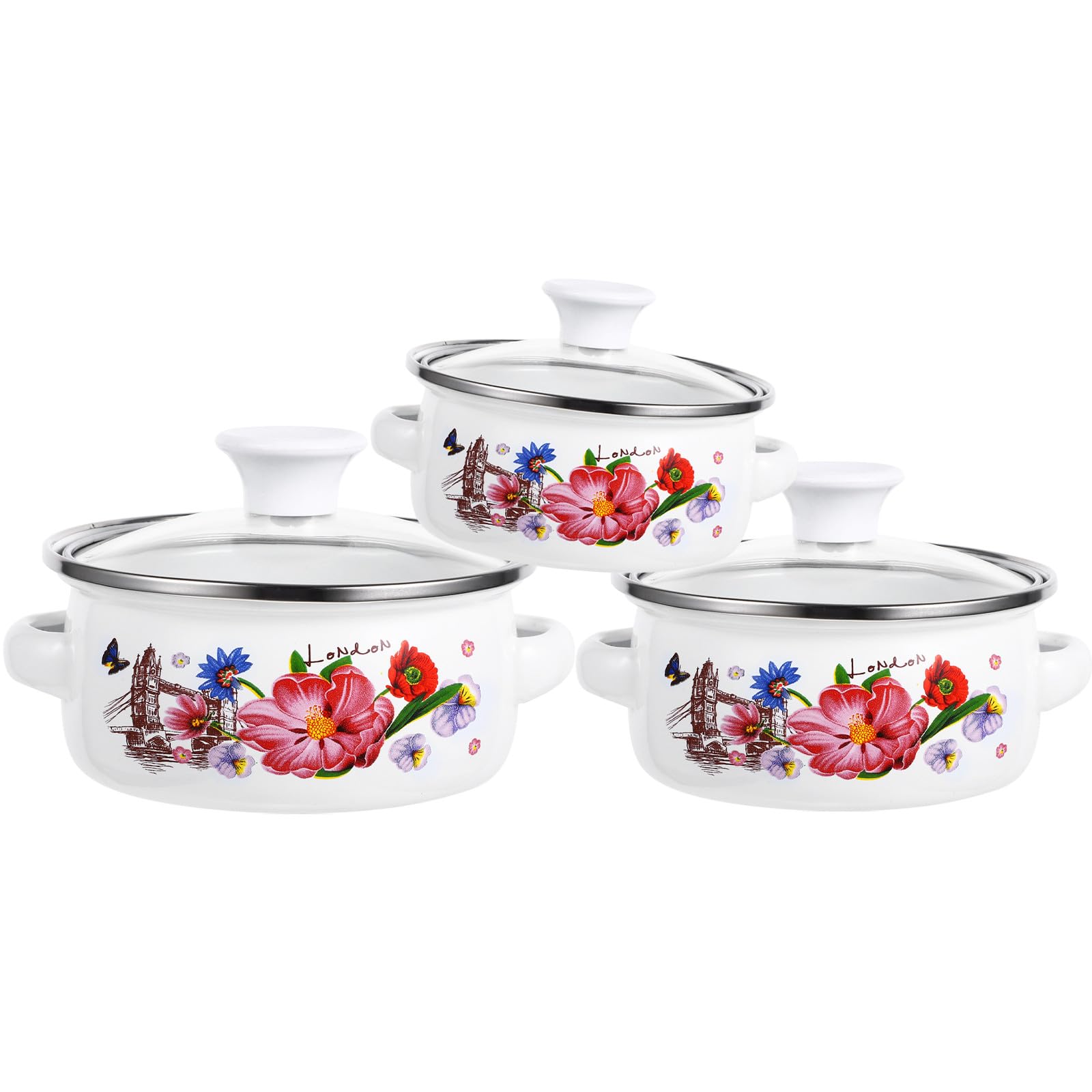 Marmites Émaillées à Soupe FRCOLOR en Émail Durable, Mini Casseroles Design Fond Plat