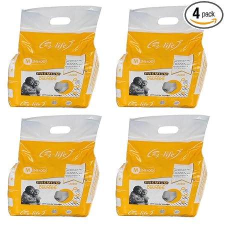 EZ-LIFE Unisex Premium Adult Diapers Pant With Leak Guard, Medium| (Size: 19-42 Inches)|(Pack of 4)