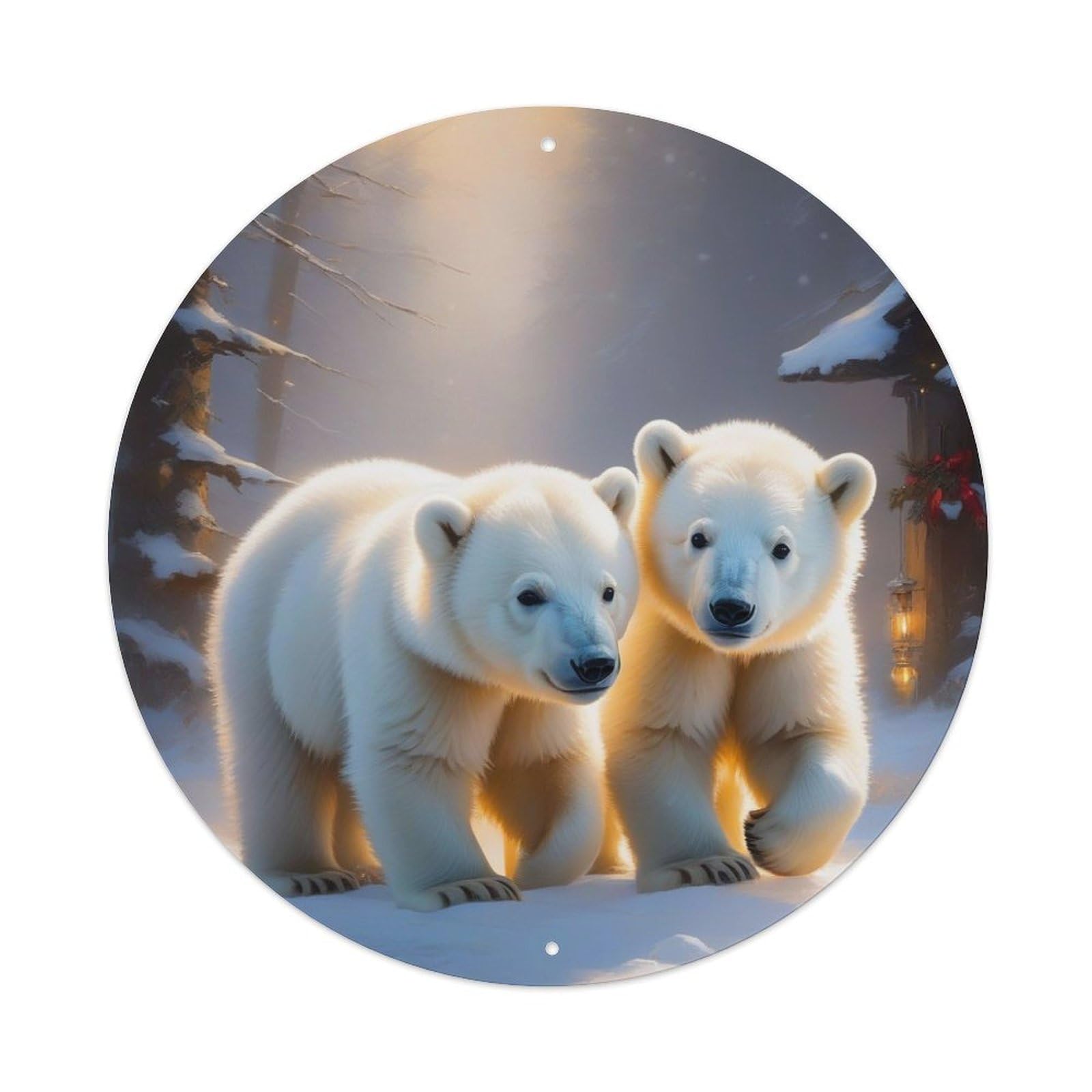 Animal Artwork Two Polar Bears on The Snow Vintage Metal Tin Sign Plaque Wall Decor for Cafe, Club Bar, Office, Garden Metal Poster 8x8Inch
