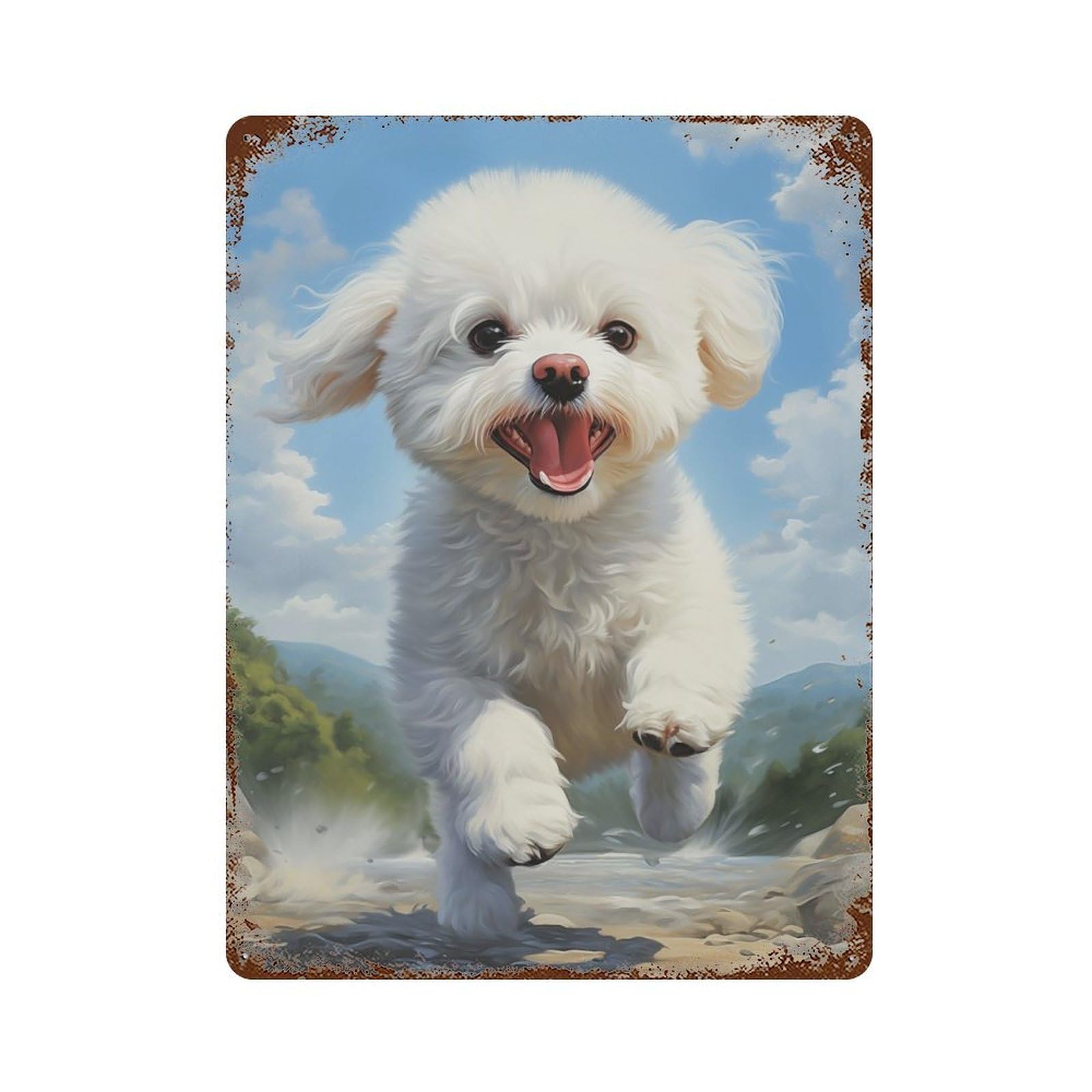 Bichon Frise Weathered Tin Sign 15.7"x11.8", Rustic Home Decor for Office, Studio And Wall Decor