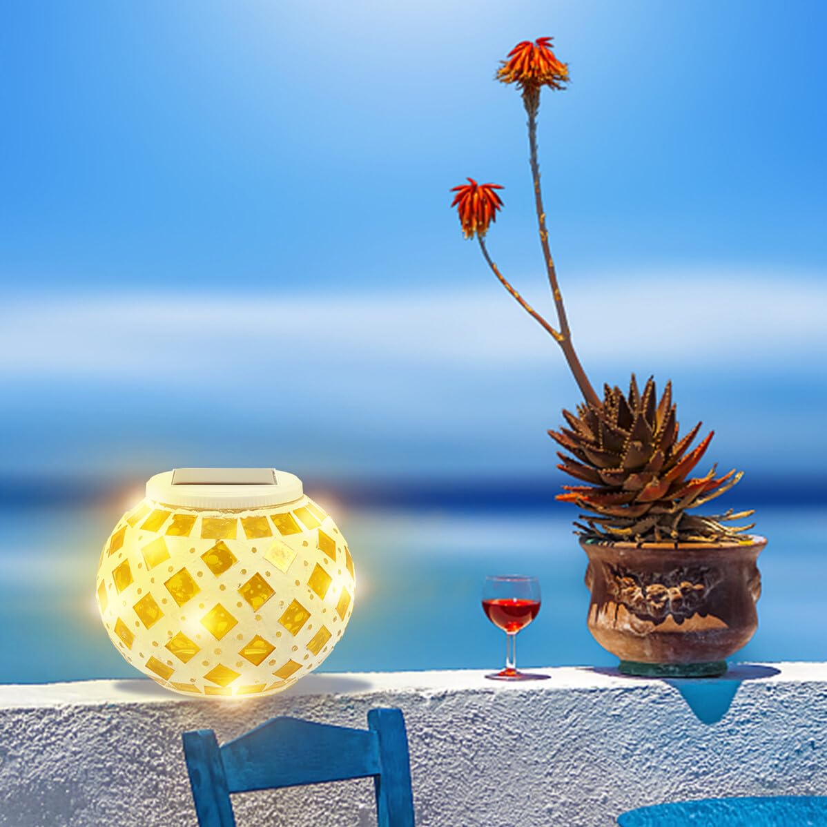 ifundom Solarbetriebene Tischlampe Außen LED Gartendekoration Glas Beleuchtung Terrasse Garten Wege Solarleuchte