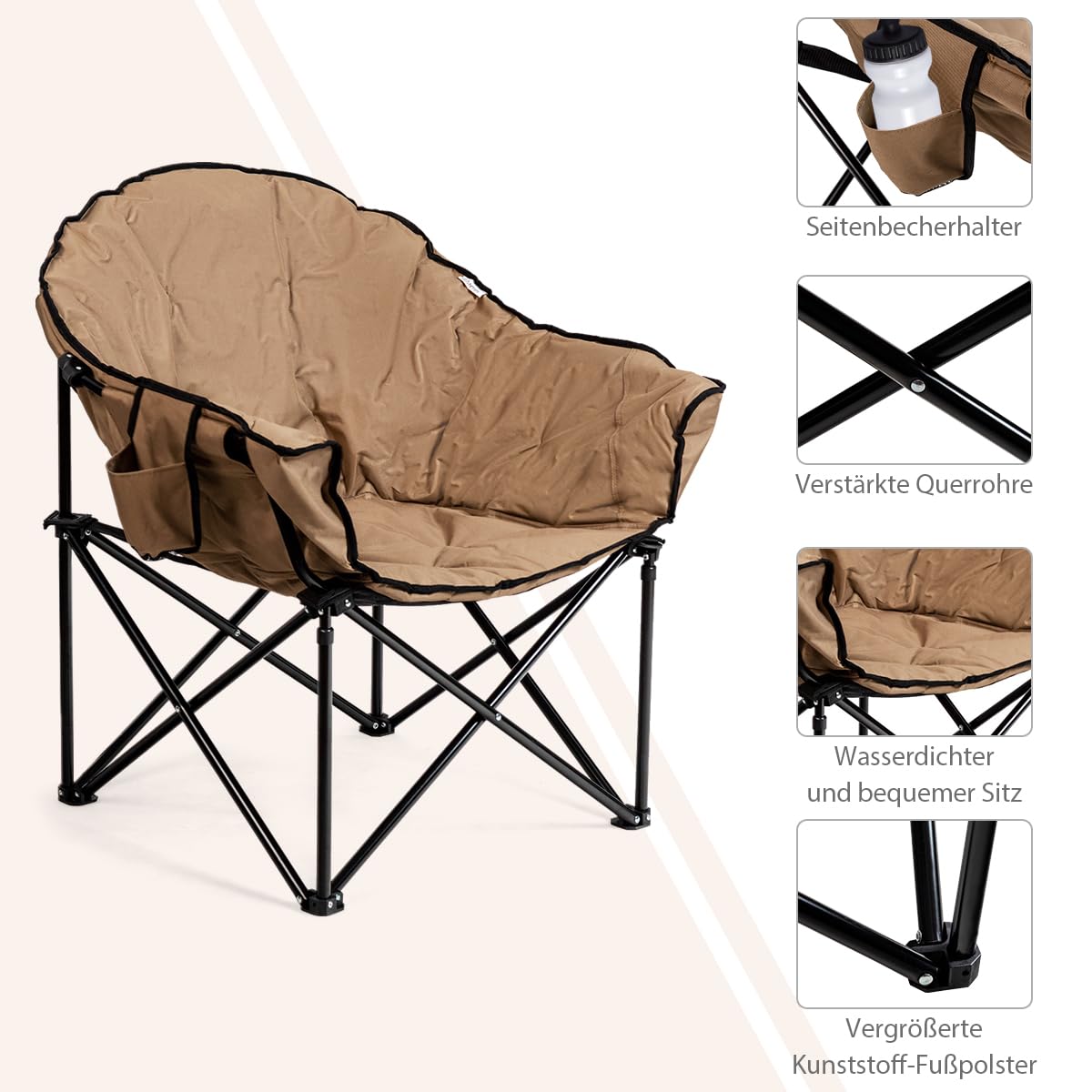 COSTWAY Übergroßer Campingstuhl 200KG Belastbar, faltbares Campingsofa mit Getränkehalter, Campingsessel mit hoher Rückenlehne, gepolsterter Klappstuhl, Moonchair für Outdoor, Garten, Camping