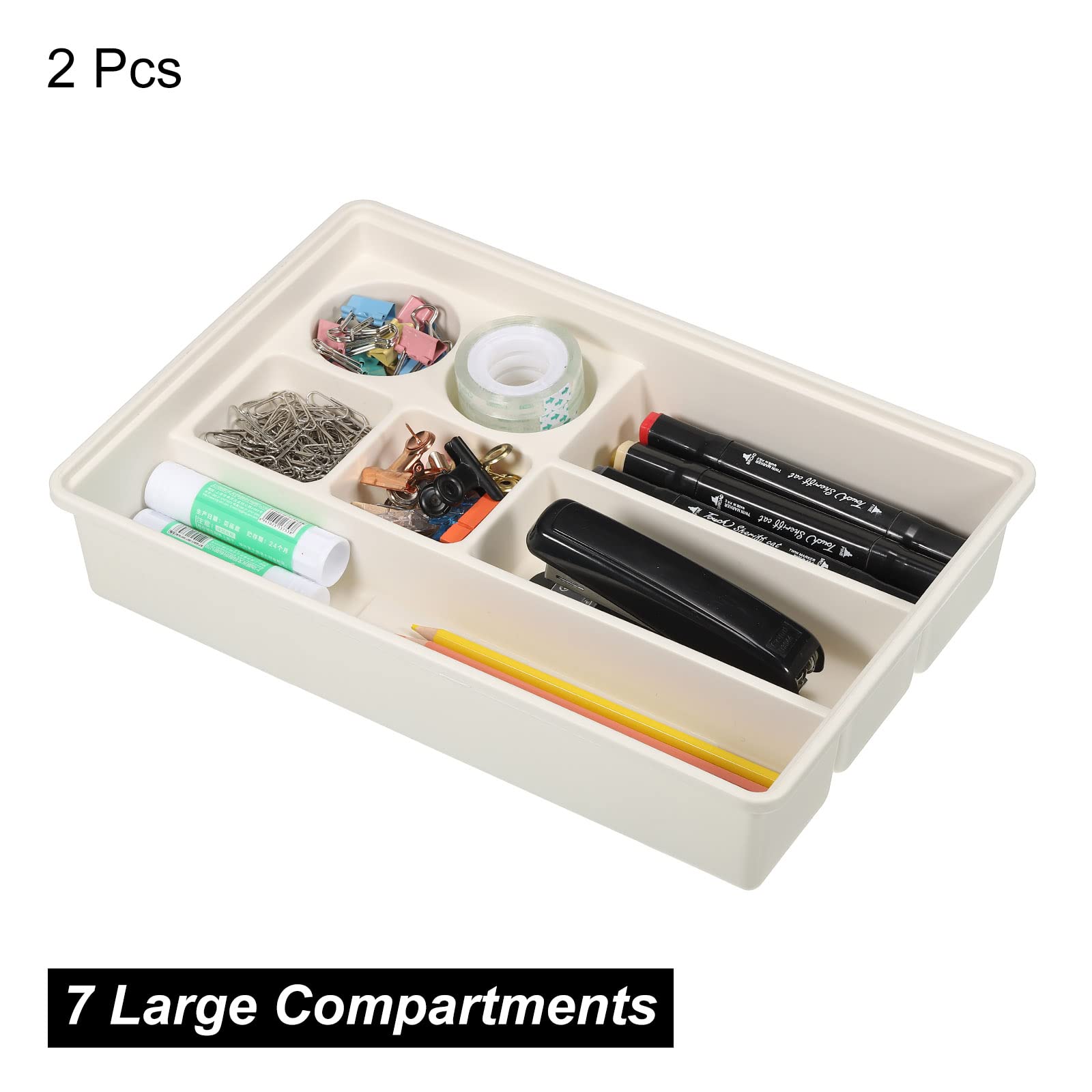 PATIKIL Ad incastro Scrivania Cassetto Organizer, 2pz Plastica Cassetto Divisore Contenitore Contenitori per Ufficio Cucina Camera da letto Cassettone Trucco Armadietto, Bianco