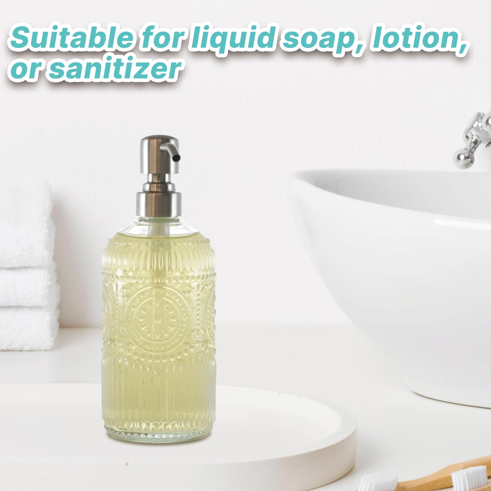 Dispenser di sapone in vetro da 500 ml, con pompa in acciaio inossidabile 304, design elegante, per cucina e bagno, ricaricabile, dispenser di sapone liquido per le mani, bottiglia per sapone