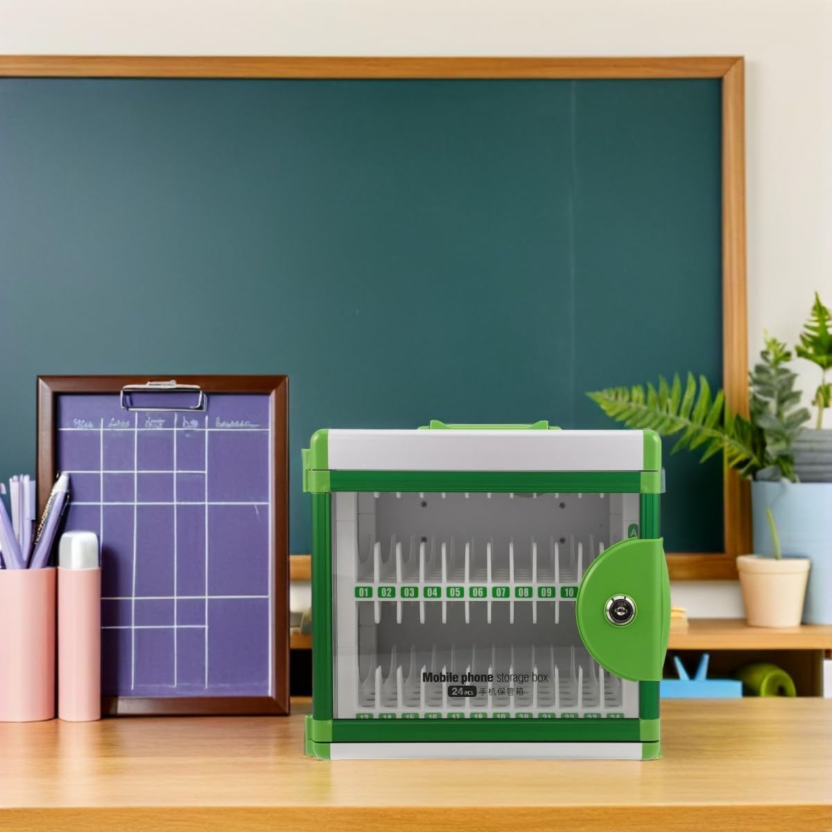 TOYANDONA Armadio Portacellulare Portatile in Lega di Alluminio con 24 Scomparti e Serratura, Design Contemporaneo per Aule Scolastiche e Uso Esami