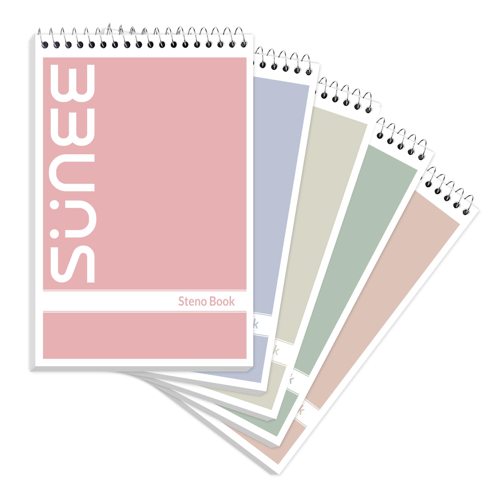 SUNEE Steno Pads 6x9 5 Pack Gregg Rule 60 Sheets 5 Assorted Color Spiral Notebook 6x9 White Paper