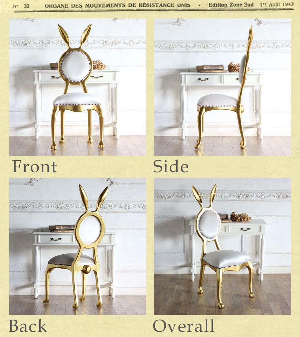 Amazon ソファ専門店 モデュロール 1人掛け 幅49cm 奥行51cm 高さ118cm RABBIT CHAIR ラビットチェア 6107 シリーズ ウサギ型の背もたれ うさぎの尻尾 ロココ調 シングルチェア アンティーク風 家具 姫系 プリンセス 大人可愛い 椅子 猫脚 彫刻 ゴールドフレーム