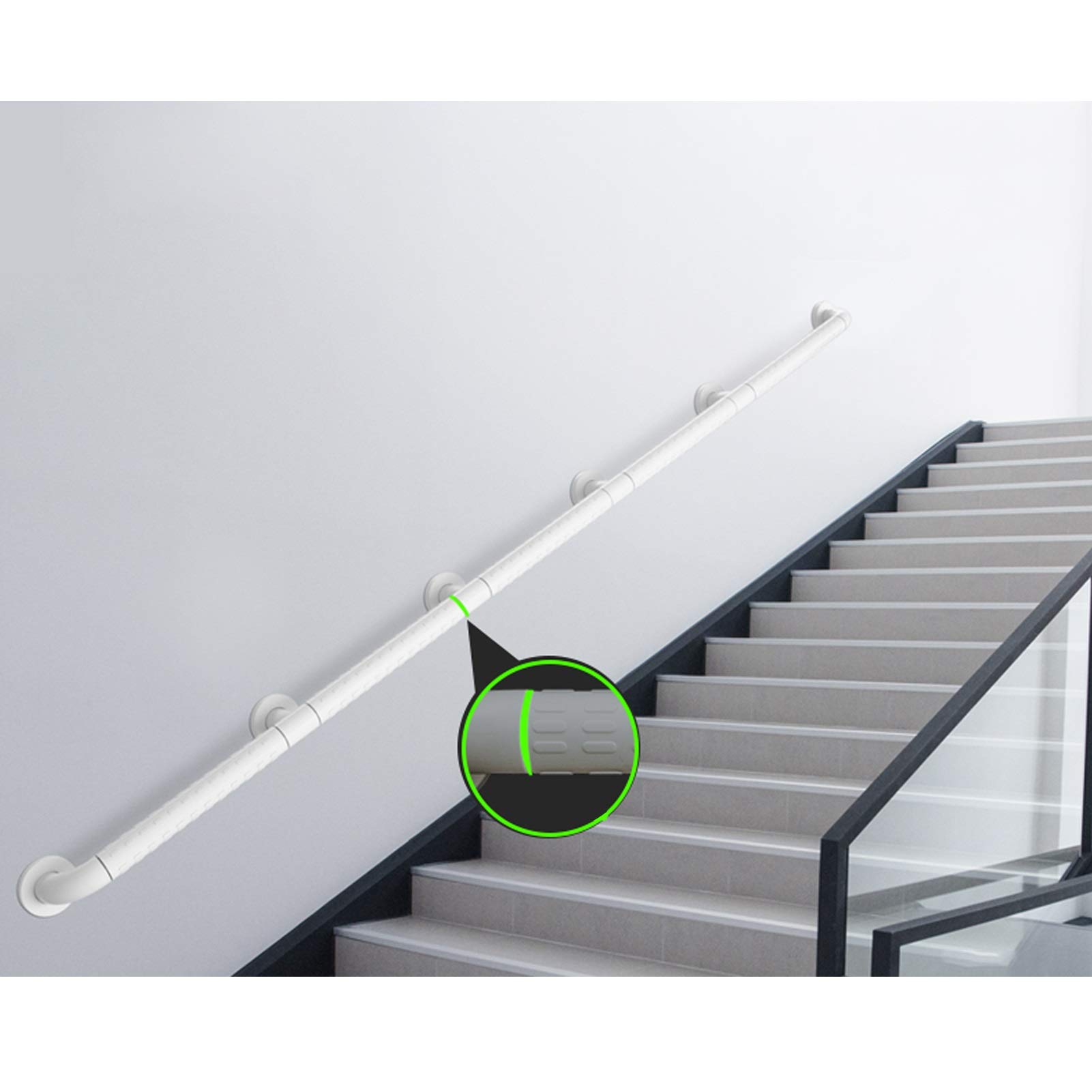 Kit Corrimano In Acciaio Inox Con Rivestimento In Nylon Bianco, Lunghezza 90 Cm, Antiscivolo, Per Interni Ed Esterni, Per Scale E Bagno