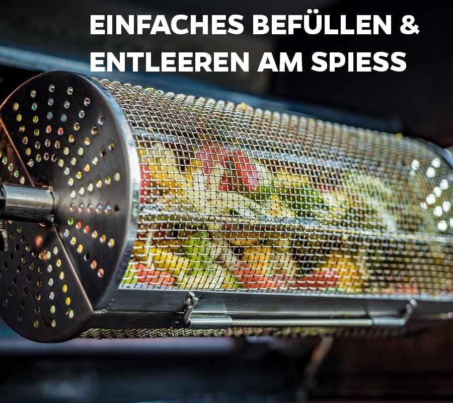 Grillkorb Für Rotisserie – Edelstahl 304, 42x21 Cm, Für Spieße Bis 12 Mm