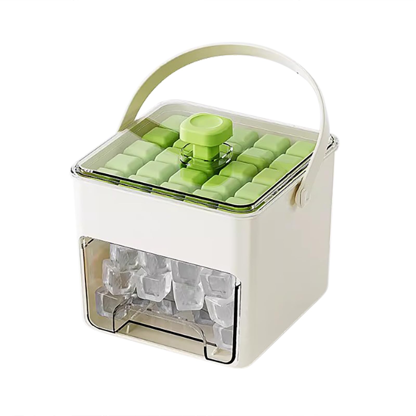 Ice Maker Machine Easy Press Ice Cube Maker Counter Top Quick Release Grid Portable Reusable Tray 48 Ice Cube Tray Storage Box with Handle for Coffee, Cocktails and Juice Ideal for Home