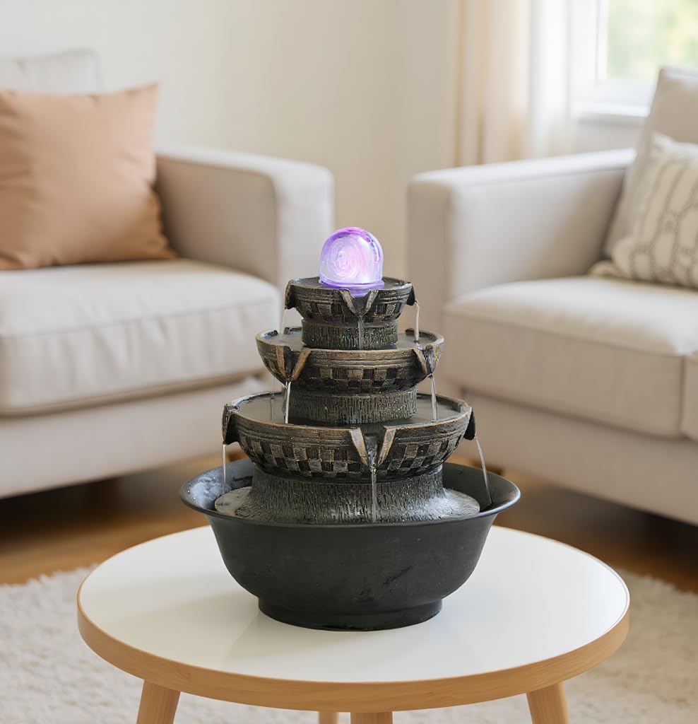 Tabletop Water Fountain, Waterfall Fountain with LED Lights Suitable for Office and House Decor House, Warming Gifts New Home(2731)