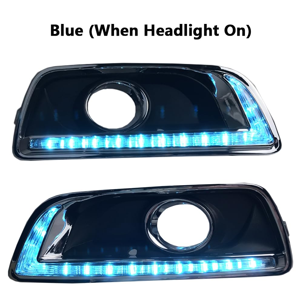 Lampade diurne del Riloer, luci da corsa Daytime LED con luce di guida bianca + segnale dinamico giallo + luce blu, lampada di segnale di curva a LED con 3 modalità di luce