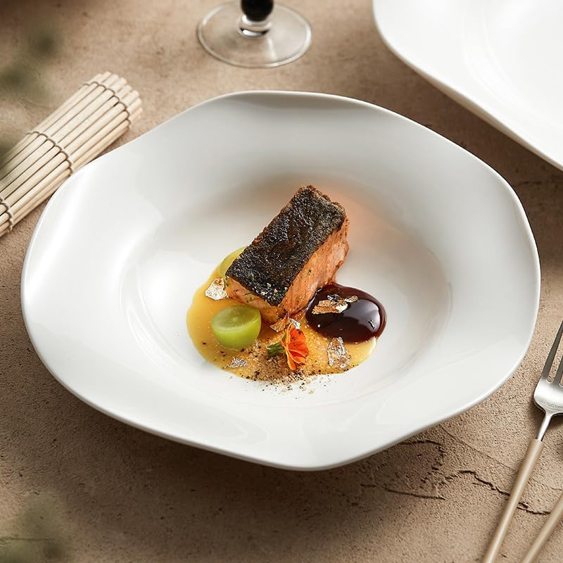 Dessert Plates Ceramic Plate Irregular Salad Plate Soup Plate Hotel Restaurant Creative White Plate Dessert Plate(Small)
