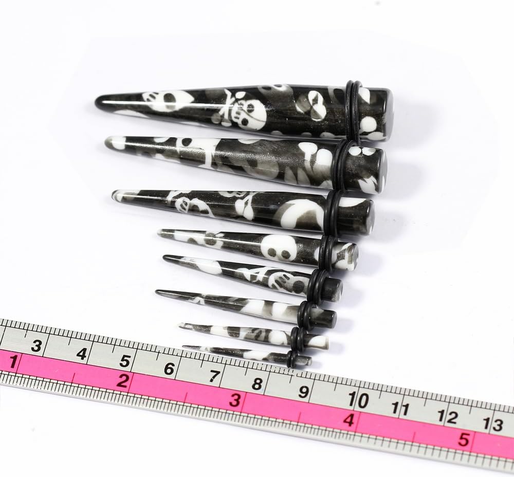 Fancy Bone Cross Skull UV Acrylic Straight Tapers - Expander - Stretching - Gauge Ear Plug Body Piercing Jewelry
