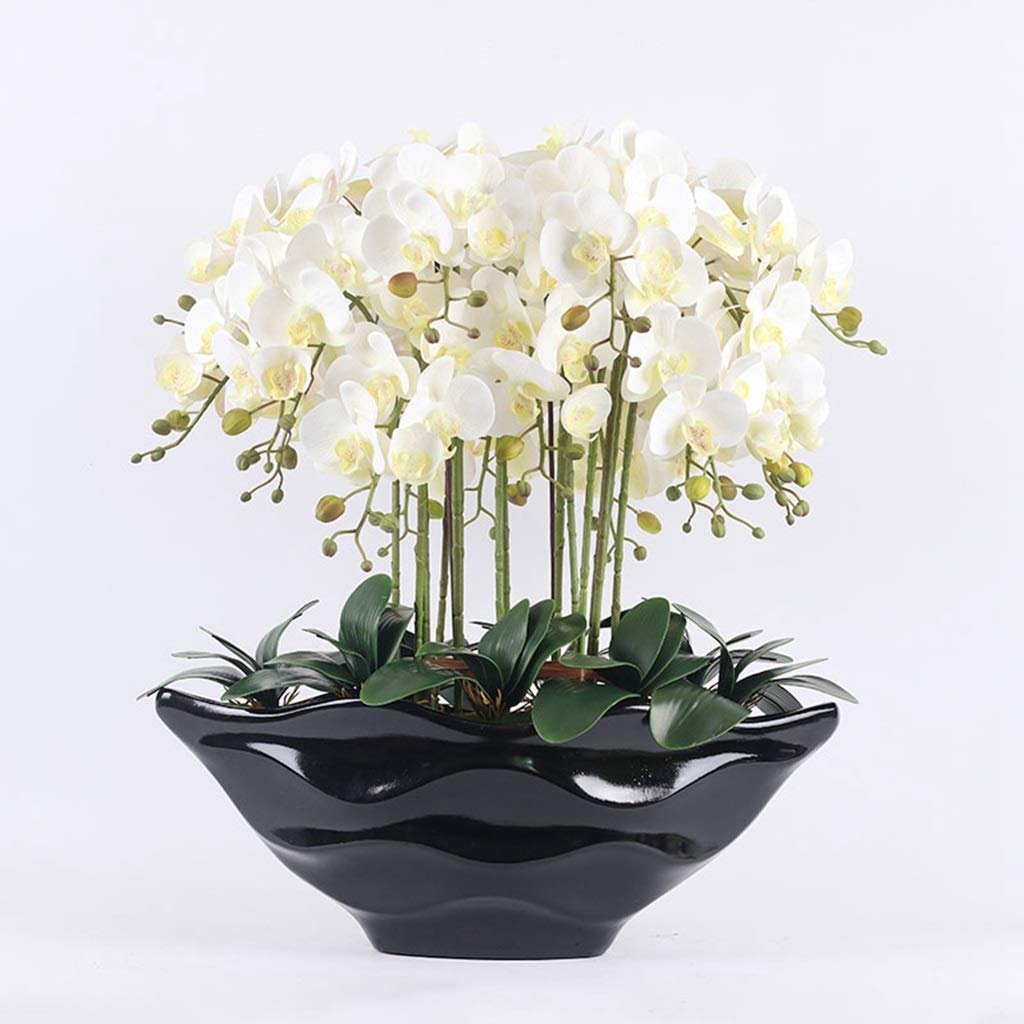 Sbziojhdr White Artificial Flowers, Decor Artificial Flowers With Vase L Phalaenopsis Orchid Flower Arrangement,Fake Potted Plantet For Home Decoration Ornament,Blue(White)