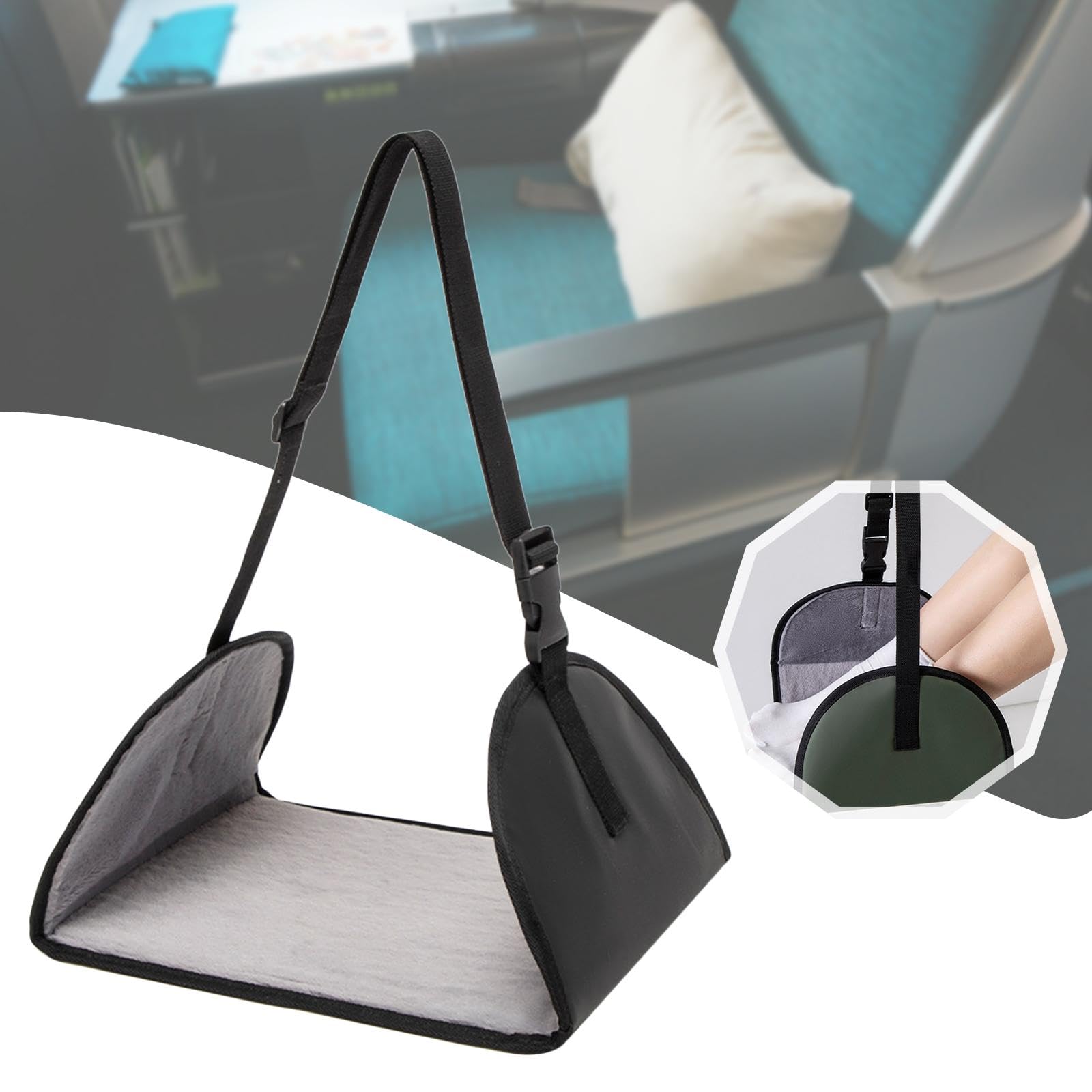 Reposapiés de avión, hamaca portátil y cómoda para viajes largos, ideal para escritorios de avión, Negro