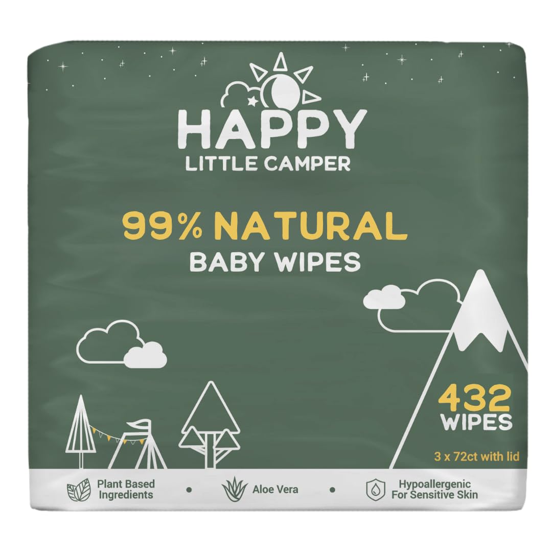 Happy Little Camper Natural Baby Wipes Unscented Hypoallergenic  Chlorine-Free Wet Wipes with Aloe Vera, Chamomile and Pomegranate Extract  Gentle