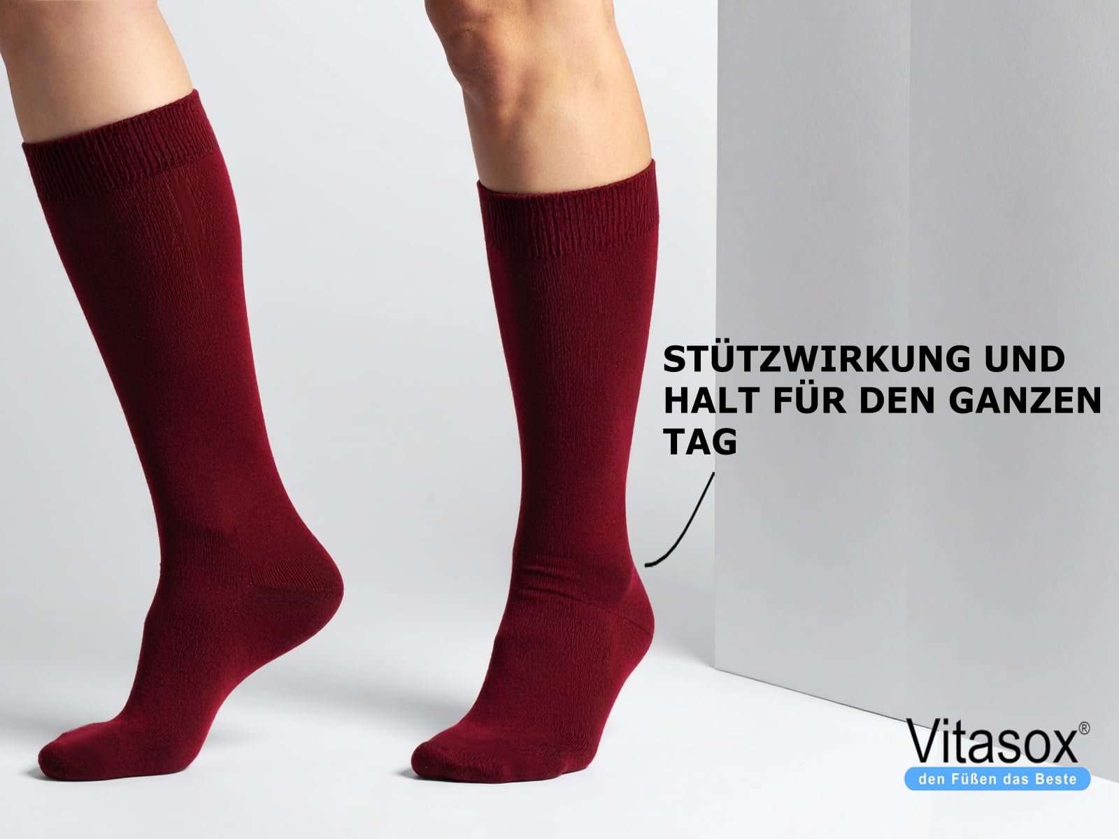 Vitasox Stützkniestrümpfe für Damen & Herren 6 Paar, Reisekniestrümpfe aus Baumwolle, Stützstrümpfe mit leichter bis mittlerer Kompressions, Kompressionsstrümpfe für Büro und Alltag