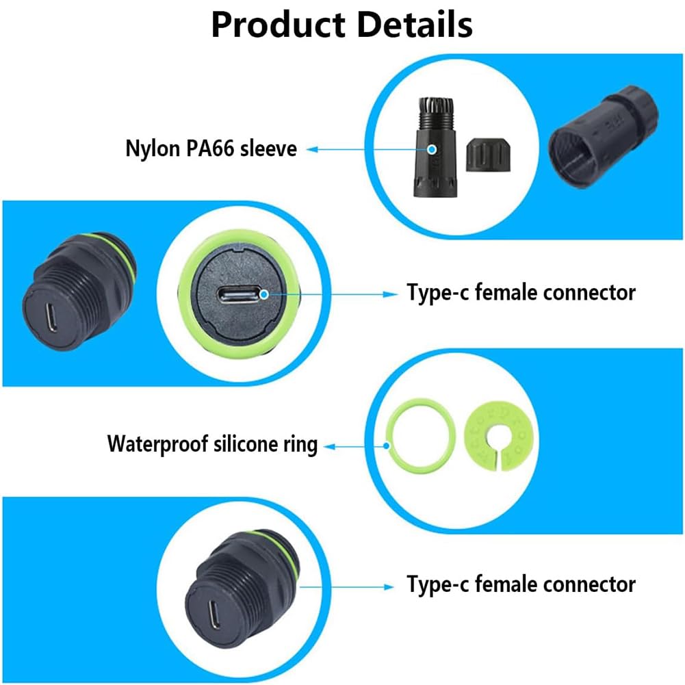 PENGLIN Adattatore USB-C Femmina-Femmina IP68, Doppia Presa Passante M20, 2 Pezzi, USB 3.1 10Gbps, Impermeabile Per Esterno E Pannelli - 2