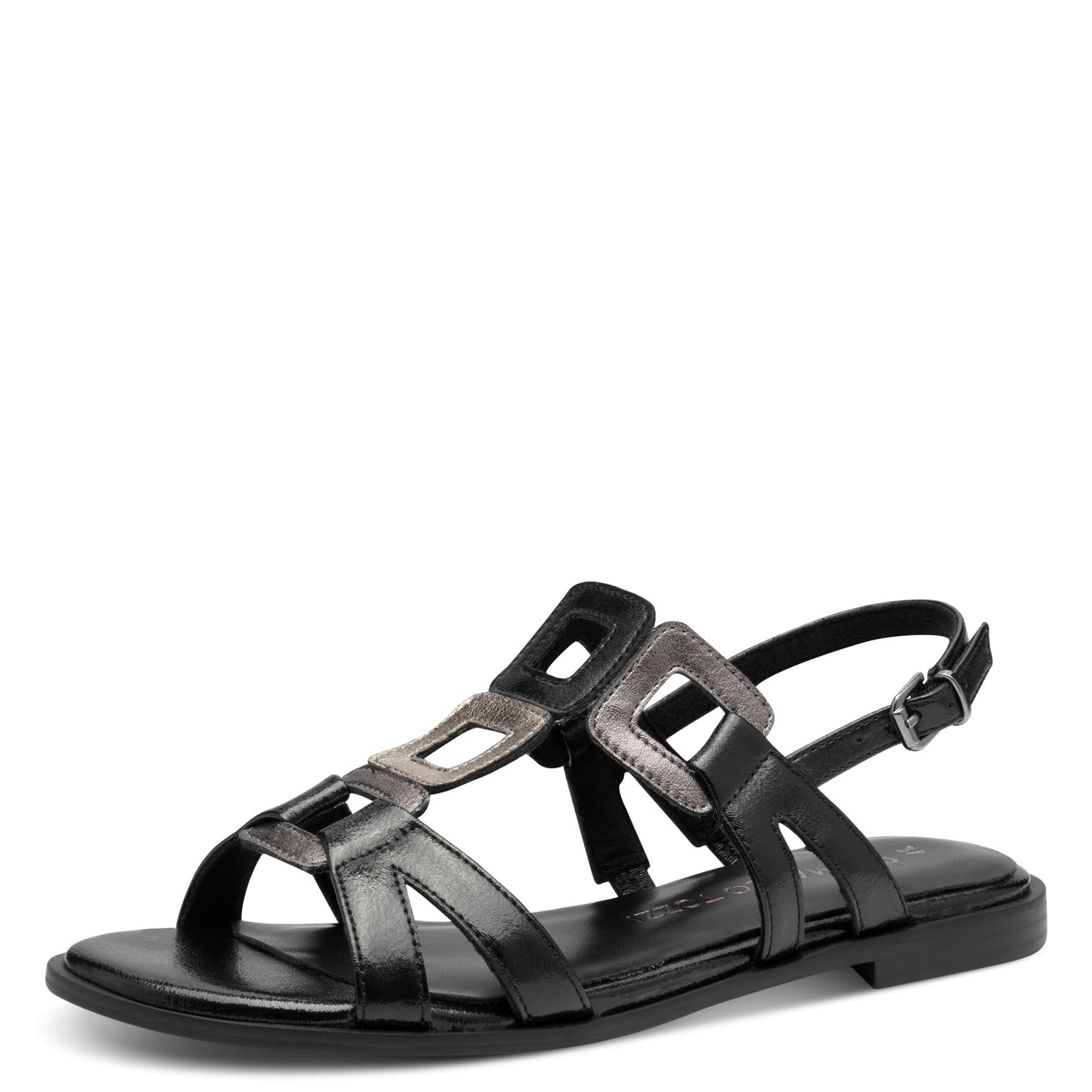 MARCO TOZZI Women's Sandals Flat with Clasp Elegant, Black Met Comb, 8.5 UK