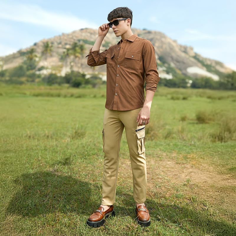 Image of CAHOOT Men's Shirt for Casual Wear | Spread Collar | Long Cuffed Sleeves | Button Closure | Shirt Crafted with Comfort Fit for Everyday Wear