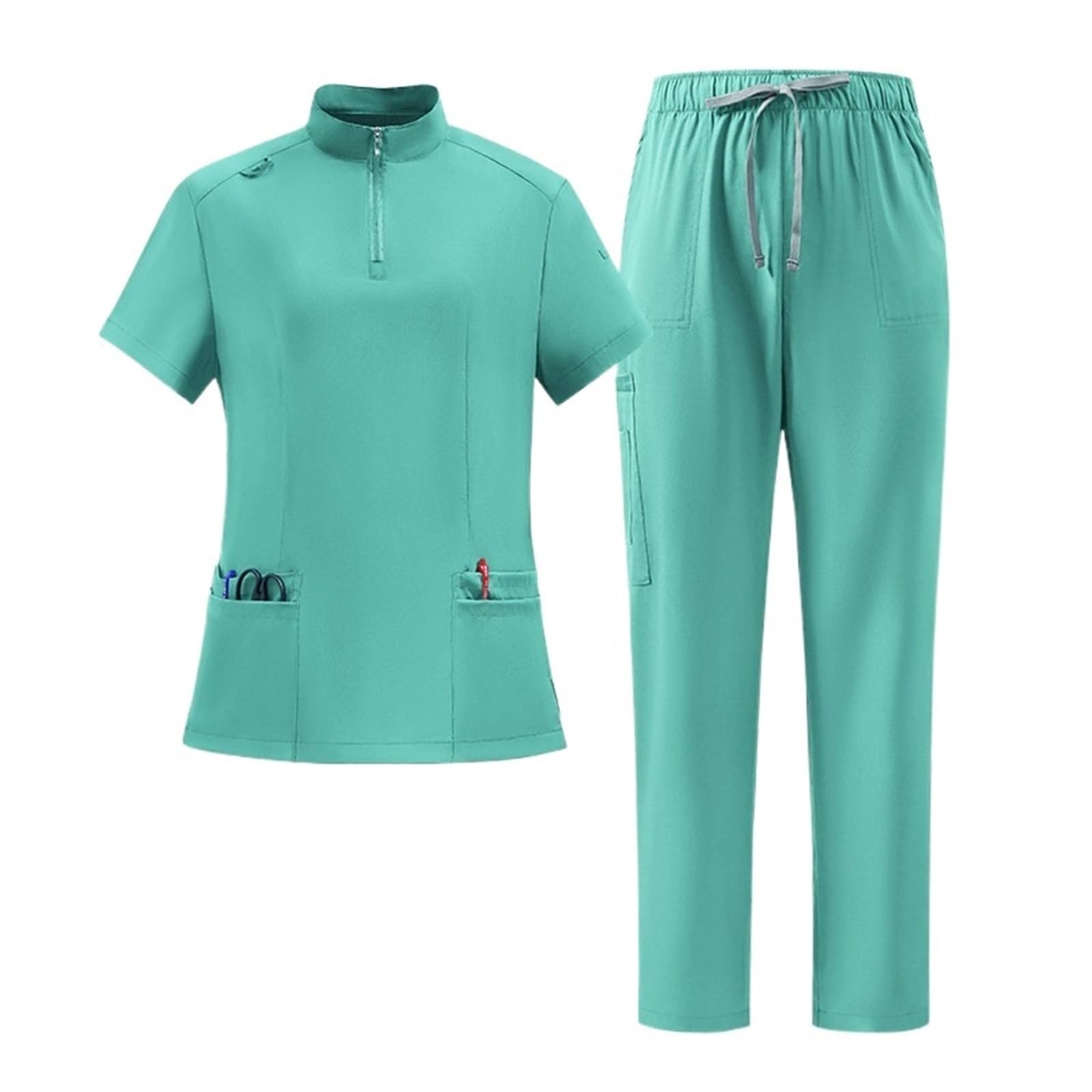 AHUFGN Nurse Scrubs Women Women's Scrub Top For Oral Dentistry Short-Sleeve For Dentists And Nurses Quick-Dry Stretch Workwear(Turquoise,XL)
