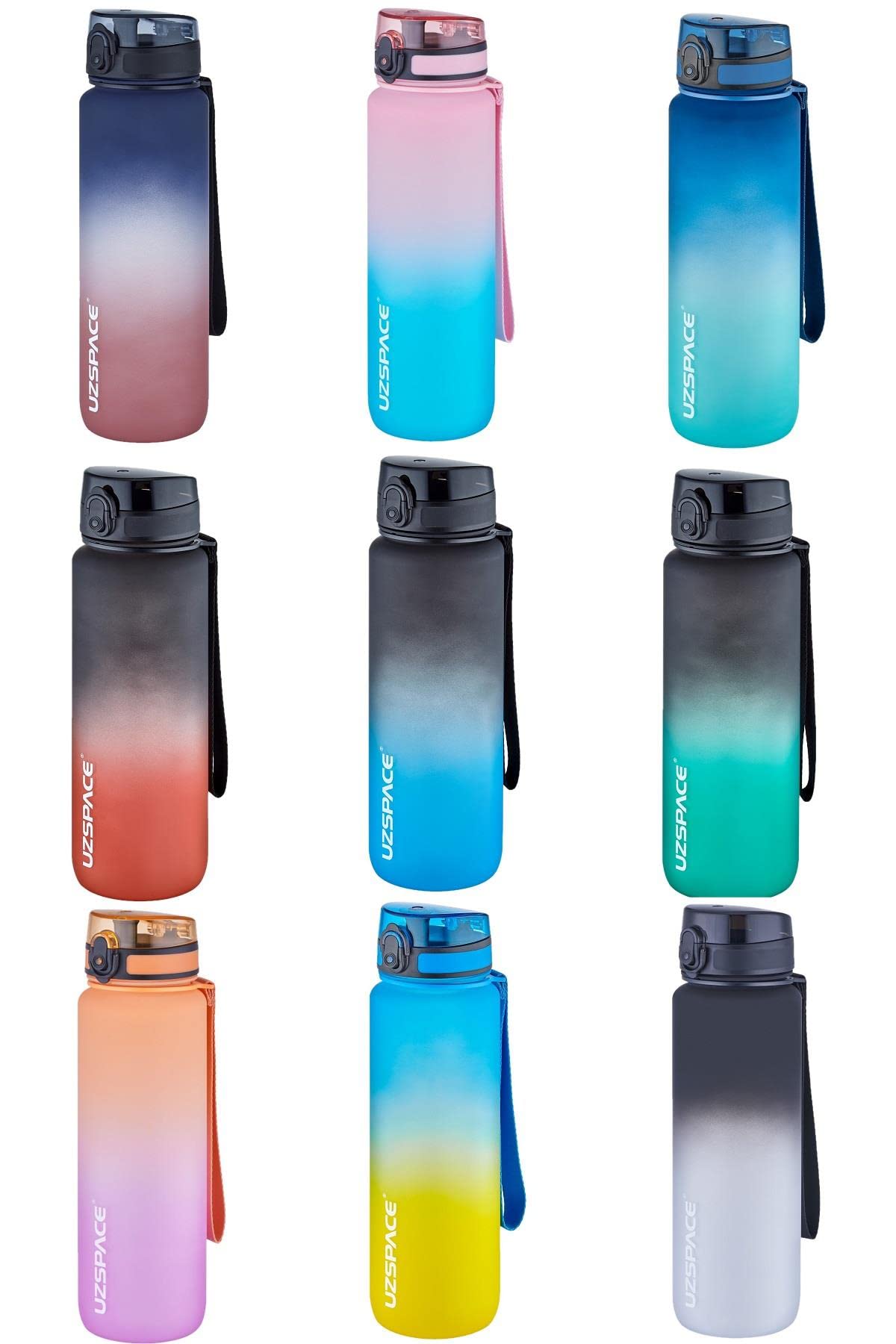 Uzspace FiftyFifty 1000ml BÜYÜK BOY Çift Renk Softtouch FF Collection Tritan Su Matarası Mavi-Turkuaz