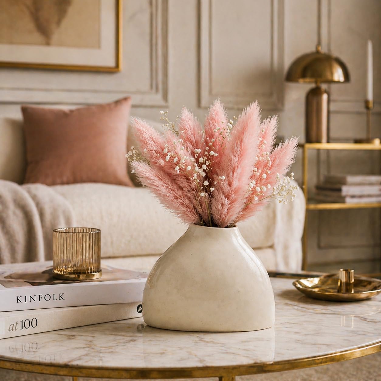 Art Street White Ceramic Decorative Vase for Pampas Grass & Flowers | Minimalist Table Decor | Aesthetic Home Decoration for Living Room, Bedroom | Dried Flower Arrangement Vase (Only Vase)-picture-22