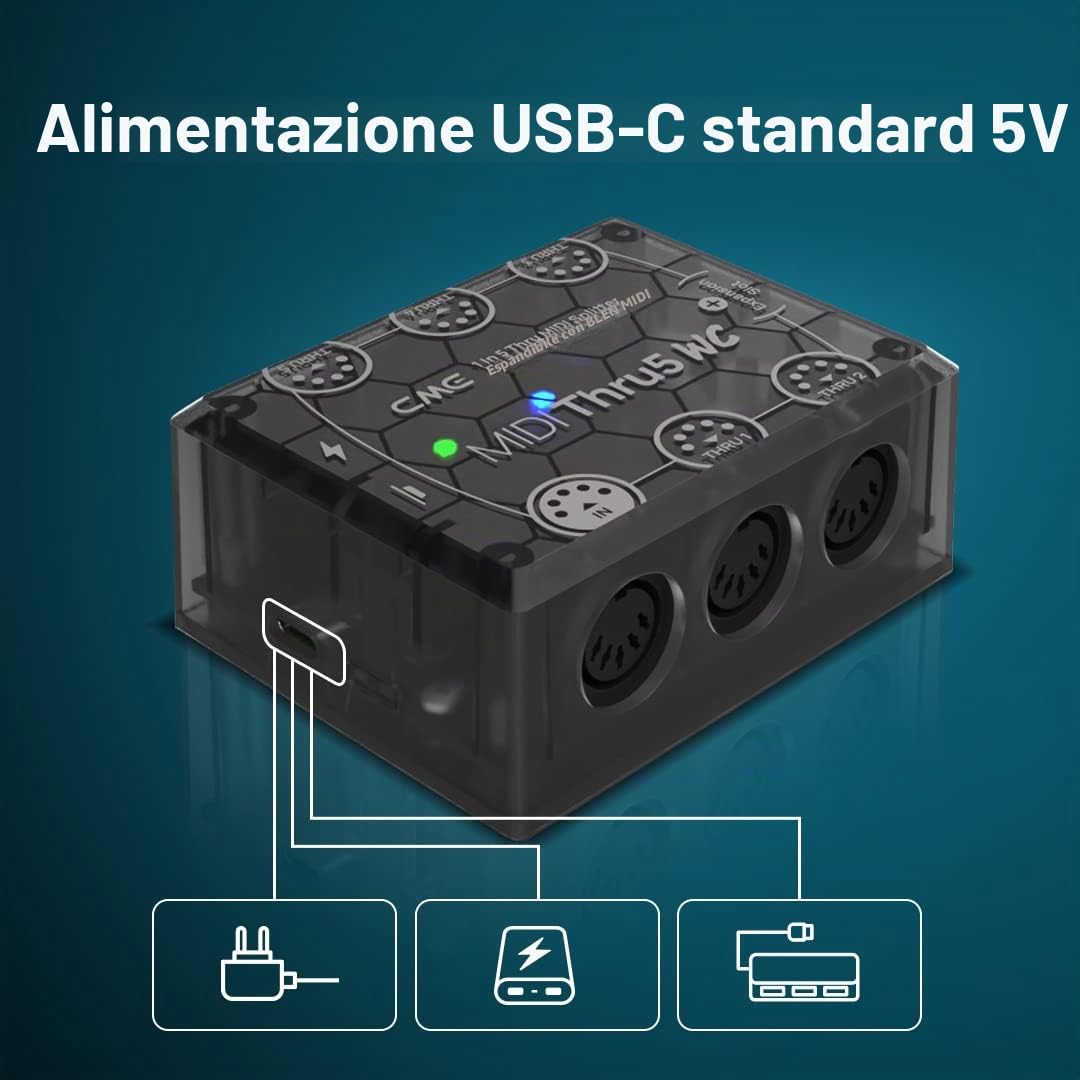 CME MIDI Thru5 WC – Box Thru 1 In / 5 Out con DIN 5 Poli, Distribuzione del Segnale ad Alta Velocità