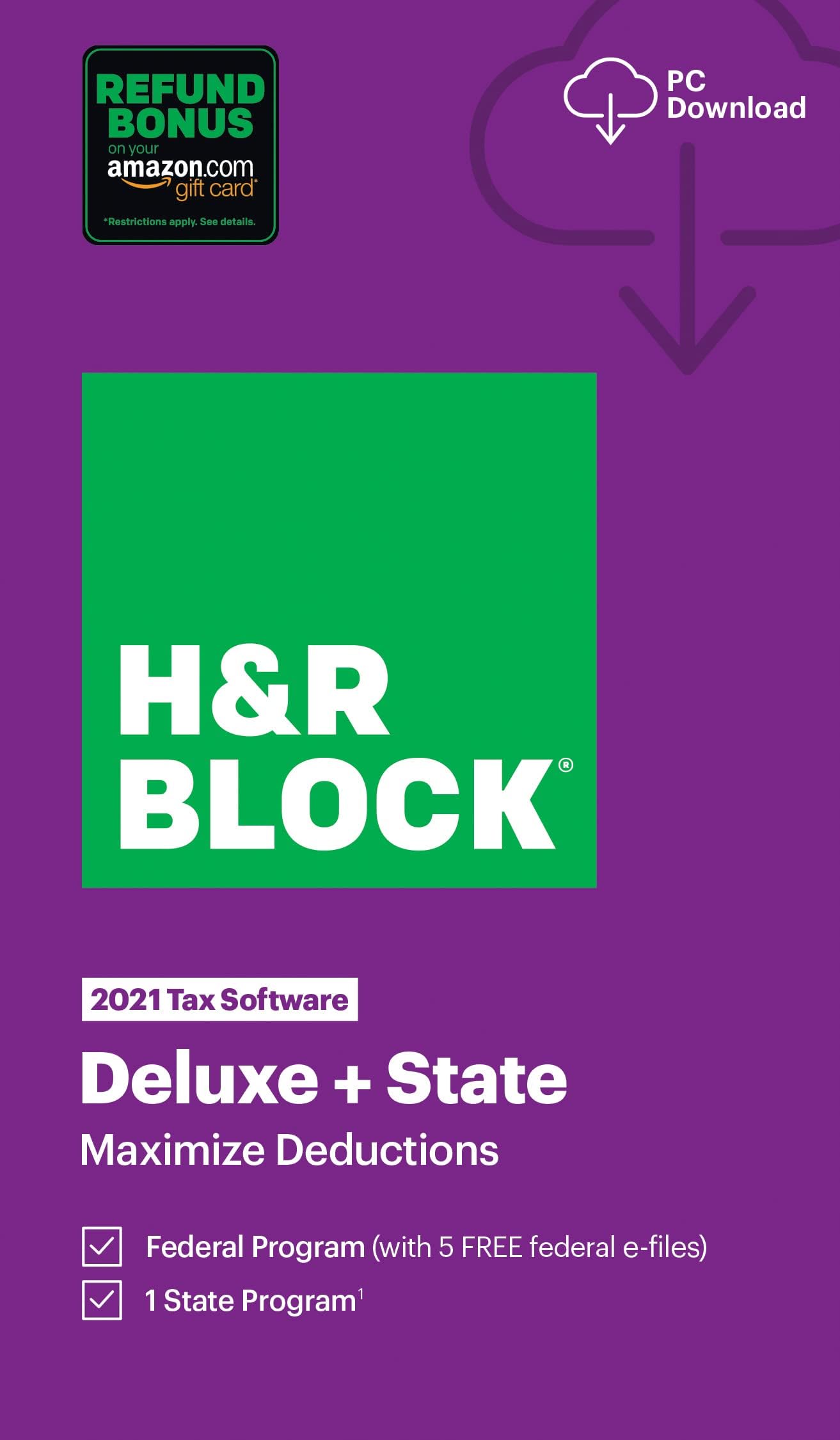 H&R Block Tax Software Deluxe + State 2021 Windows [PC Download] [Old Version]