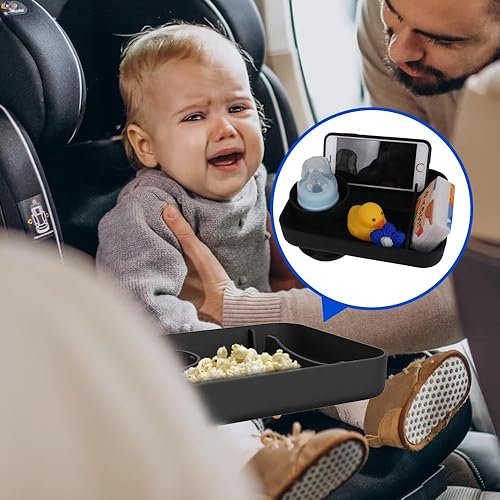 Miniatura 3 de DCG Center, Bandeja para asiento de automóvil, bandeja de automóvil para niños, bandeja portavasos, artículos esenciales de viaje para niños,